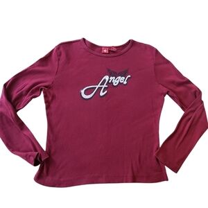 Y2K Holiday Glitter Angel Long Sleeve Top